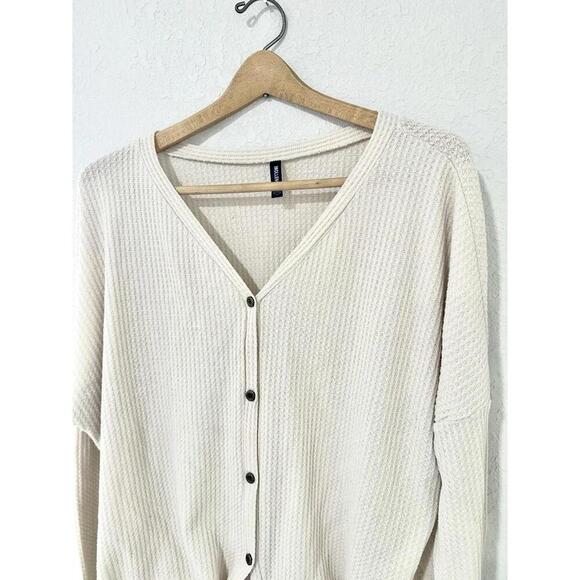 Iwollence Womens Sweater Shirt Waffle Knit Thermal Long Sleeve Tie Knot XL - Picture 3 of 15